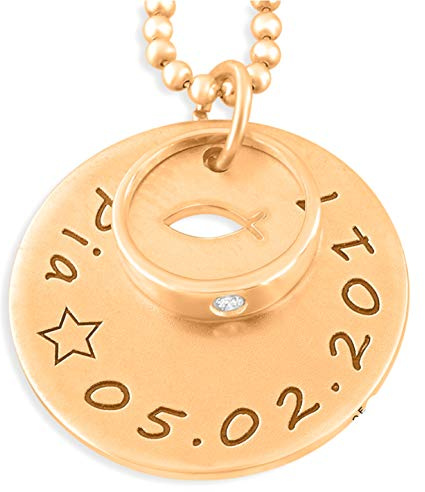 Taufkette mit Taufring rosegold Namen Schmuck Gravur Namenskette Taufe Taufringe vergoldet 925 Silber Ketten Name personalisiert Tauffisch Ichthys | HANDMADE IN GERMANY