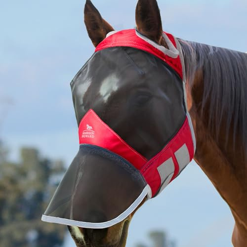 Harrison Howard CareMaster Pro Luminous Maschera anti-mosche per cavallo UV protezione con para naso Rosso (L; Full Size)