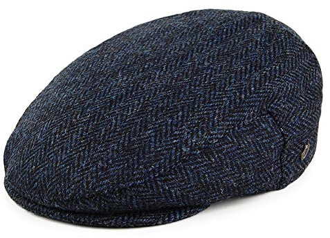 Jaxon & James Harris Tweed Herringbone Ardmore Flat Cap - Blue-Black - Large