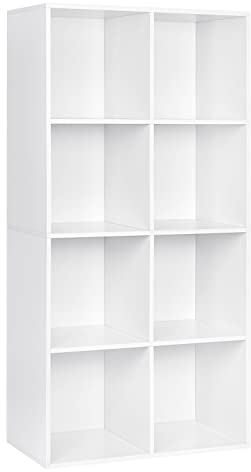 WOLTU Bibliothèque, Étagère de 8 Casiers, pour Salon, Bureau, 60x29,5x121cm en Panneaux de Particules, Blanc,SK002ws4
