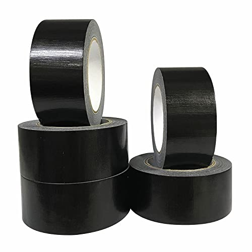 CHUANGSEED Lot de 5 rubans adhésifs en toile resistant noir 210 mic x 50 mm x 27,4m, gaffer large noir,ruban adhésif americain de réparation d'étanchéité,heavy duty duct tape black,fixation