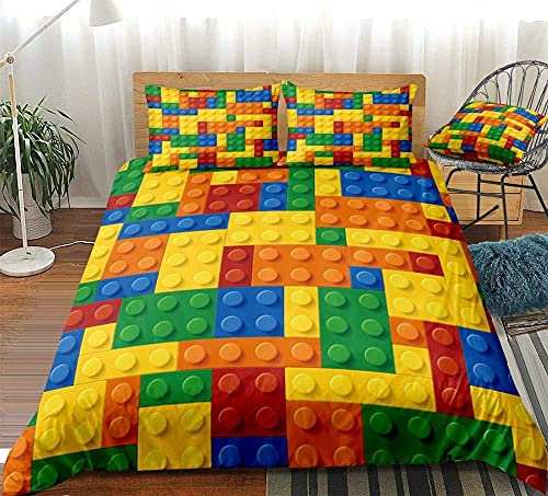 DHFDH Copripiumino Matrimoniale 240x220 cm Blocchi, Set Letto Matrimoniale Completo in Microfibra Anallergico con Cerniera, 1 Copripiumino + 2 Federa 50x80 cm