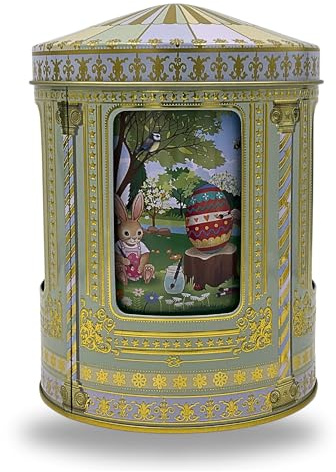 MediMuc Osterhasen Spieluhrdose - Dose, Gebäckdose, Geschenkdose, Sammlerdose - Vol. 0,75l, Ø. x Höhe 12 x 16cm