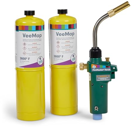 Blowtorch Kit Firemaster 3 Blow Torch 360 Degree Swivel Gun Neck Plus 2 x Mapp Gas Yellow Bottle for Plumbing Brazing Soldering Plumbers Map