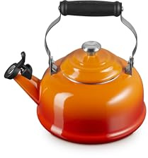 Le Creuset Enamel On Steel Whistling Tea Kettle with Metal Finishes, 1.7 qt., Flame