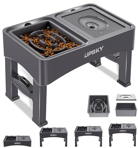 UPSKY 2-in-1 Elevated Dog Bowls Set with 4 Height Adjustable Stand, Gray