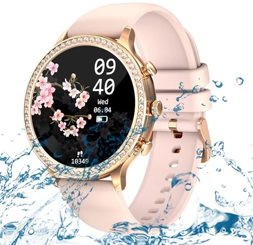 Smartwatch Damen Herren Luxus IP67 Wasserdicht Fitnessuhr Sportuhr Bluetooth-Anrufe mit 1.32''Touchscreen Herzfrequenz-Schlafmonitor 7 Tage Lange Akkulaufze Itmehrfach Sportmodi,für Android IOS.Rosa