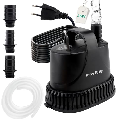 EXLECO Pompe Submersible Silencieuse 1500L/H 25W, Pompe à Eau pour Aquarium et Fontaine Extérieure, avec Câble de 2M