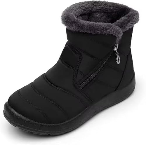 scecocrs Botas de Nieve de Invierno Con Cremallera Para Mujer, Botines Cálidos Forrados de Piel, Antideslizantes, Impermeables, Cómodas, Botas Cortas al Aire Libre, Botas de invierno para Mujert