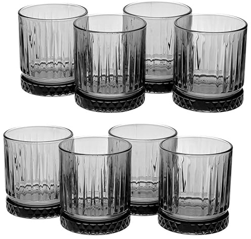 Queensway Home & Dining Elysia Coloured Glasses Set Premium 355ml & 450ml Whiskey Tumblers, Vintage Cut Design Dishwasher Safe, Ideal for Cocktails, Water or Gifts Set of 4/8