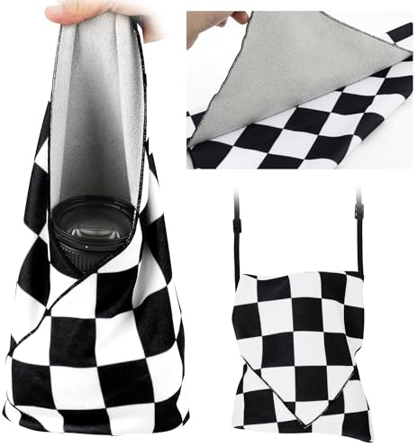 GCJUYA Housse de protection pour appareil photo reflex numérique - Chiffon autocollant magique - 35 x 35 cm - 45 x 45 cm - 55 x 55 cm, Carreaux noirs et blancs, 40cm, Porte-sac à main