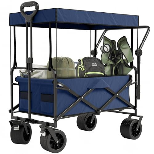 Avalo Bollerwagen mit Dach XL - Faltbar - Bis zu 110 kg - 97x60x105 cm - 120L - 360º Räder - Blau