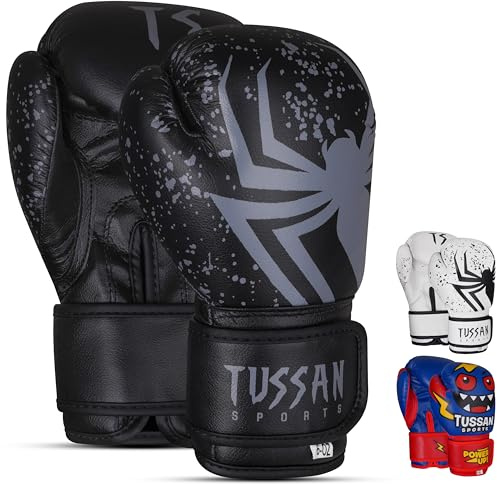 Tussan Sports Kids Boxing Glove 4oz, 6oz, Training Sparring Gloves for Punching Bag, Kickboxing, Muay Thai, MMA, UFC, Gift for Kids (Black Spider, 4oz)