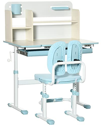 HOMCOM Ensemble Bureau et Chaise pour Enfants Hauteur Réglable Bleu