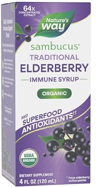 Nature's Way Sambucus Organic Traditional Elderberry Syrup for Traditional Immune Support*, with Highly Concentrated Organic Black Elderberry Extract & Superfood Antioxidants, Berry Flavored, 4 Fl Oz