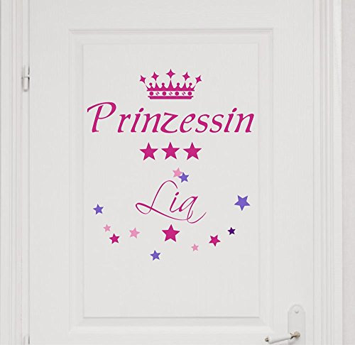 Türaufkleber mit Wunschnamen, 73057-29cm-tricolore-pink, mit Sternen, Prinzessin mit Krone fürs Mädchenzimmer, Kinderzimmer Mädchen, Kinderaufkleber, Namensaufkleber, Wandtattoo mit Namen