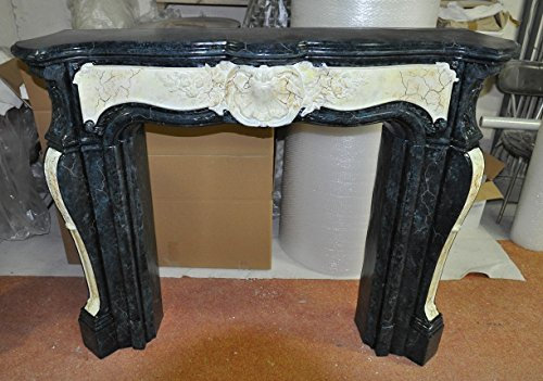 Kaminumrandung Kaminverkleidung Rokoko marmoriert cararasandweiß mit Cararablueperl Breite140cm Kamin Farbe: Cararasandweiß und cararablueperl