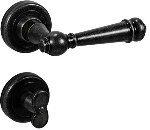 Design Drückergarnitur Vintage | 1 Stück Türbeschlag Antik Schmiedeeisen Türklinke Zimmertüren - SILVRETTA-R | WC- Toilette | Türdrücker schwarz beschichtet | Türgriffe im Landhaus-Stil mit Schrauben