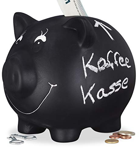 10x Sparschwein, zum Beschriften, Keramik, Kreide, Hochzeit, Geburtstag, Taufe, Spardose, HxBxT 14 x 17 x 13 cm, schwarz