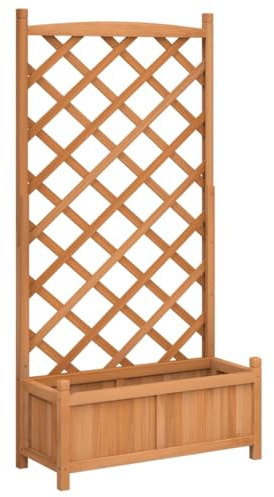 KPOUTRFG Fioriera con traliccio in legno massello di abete marrone, fioriera con traliccio per piante rampicanti come rose ed edera, ideale per terrazza e giardino