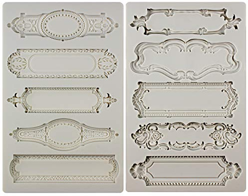 Schnörkel Tablett Silikonform, Dekotablett Epoxidharz Formen mit Wirbel Bordüre für Tortendeko, Fondant Kuchen, Süßigkeiten, Bilderrahmen, Heimdeko, Barockstil, 2 Packungen, Form Höhe:2.7-3.8cm
