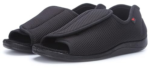 ITODA Pantofole gonfie da uomo, comode, extra larghe, per diabetici, scarpe da anziani, traspiranti, con punta aperta, regolabili, antiscivolo, Nero, 42 EU (largo)