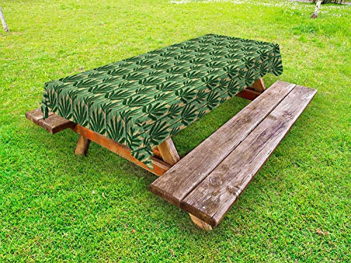 ABAKUHAUS Banana Leaf Outdoor Tablecloth, Windmill Palm Trees, Decorative Washable Picnic Table Cloth, 58 X 104, Pale Yellow Jade Green
