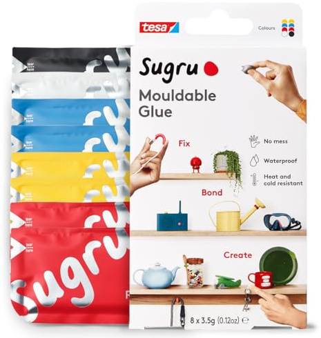 Sugru Silicone Super Glue - Waterproof All-Purpose Wall Putty + Moldable Glue for Crafting + DIY Home Improvement - Removable + Kid-Safe - Indoor/Outdoor Use - 8 Pack - Classic Colors (3.5g/ea)
