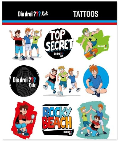 9-tlg. Tattoo-Set * DIE DREI ??? KIDS * als Mitgebsel oder Geschenk | 3 Fragezeichen Sticker Bilder Kinder Kindergeburtstag Geburtstag Kindertattoos