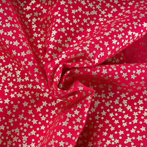 Goldschmidt (11,90 /m Stoff Weihnachten Sterne rot | Baumwollstoff mit Sternchen-Muster | Dekostoff Weihnachten Weihnachtsstoff | Meterware