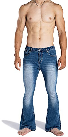 Wbestwind 70s Disco Pants for Men Relaxed Stretch 60s 70sBell Bottom Fit Comfort Flared Retro Leg Denim Vintage Jeans,Flo,TAG L