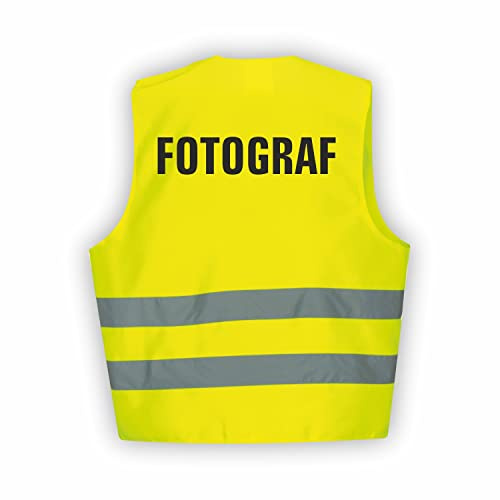 Fassbender-Druck WARNWESTEN - Sicherheitsweste GELB Warnweste nach EN ISO 20471 zertifiziert - Warn Weste FOTOGRAF - Unisex mit hochwertigem Reflektorstreifen