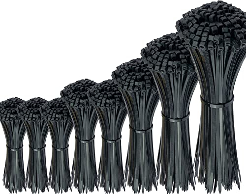 Oksdown 750 Stück Schwarz Kabelbinder Groß und Klein Gemischte Packung Set 100/150/200/250/300mm Nylon 2,5/3,6/4,8mm Verschiedene Größen UV Beständig Kunststoff Selbsthemmend Starke Cable Zip Ties