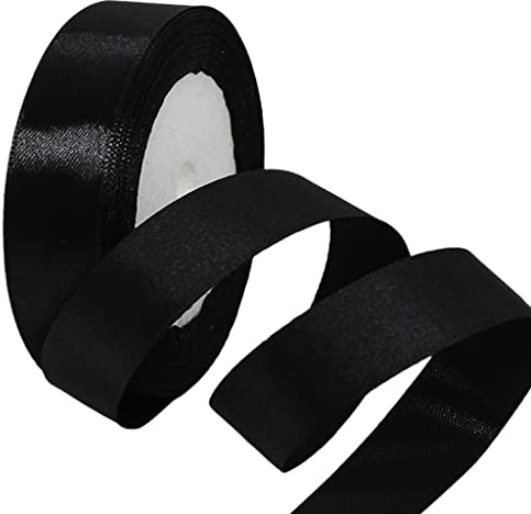 22m Satinband Geschenkband Schwarz 25mm Breit,Trauer Band Schwarz Schleifenband Satin Dekoband Geschenkverpackung Deko Band Stoffband für Halloween Weihnachten Hochzeit Taufe Geburtstag DIY-Handwerk
