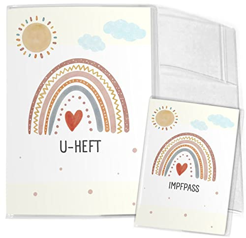 Mikalino Hülle für U-Heft und Impfpass personalisiert Bunter Regenbogen mit rotem Herz (Name, Datum) SET 5 Impfpasshülle & Schutzhülle, Grösse:U-Heft Set 3-teilig, Farbe:7033_Regenbogen