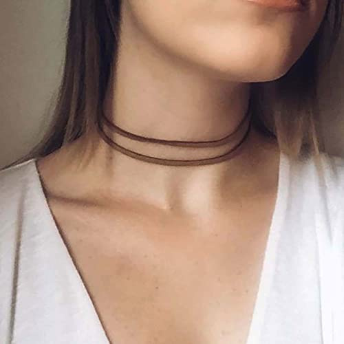 TseenYi Collar De Cuero Gargantilla De Capas De Gamuza Collar De Múltiples Capas De Cuero De Terciopelo Collar De La Clavícula Punk Corto De Terciopelo De La Cadena De Joyería Para Las Mujeres(marrón)