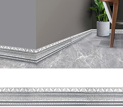 3D Pattern Sticker Wall Trim Line Skirting Border, 230x8CM Wallpaper Borders Self Adhesive Waterproof 3D Foam Edge Strip Border Dado Rail Decoration for Living Room Bedroom Kitchen Home (Silver Grey)