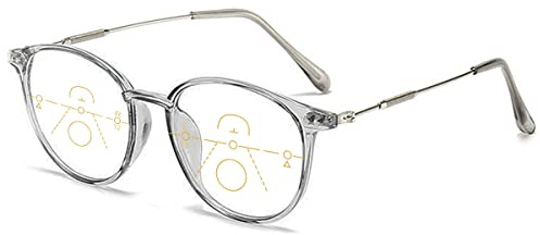 KOOSUFA Mode Runde Gleitsichtbrille Progressive Multifokus Anti-Blaulicht Lesebrille Damen Herren Computerbrille Arbeitsplatzbrille Lesehilfe Metallbügel 1.0 1.5 2.0 2.5 3.0 3.5 4.0