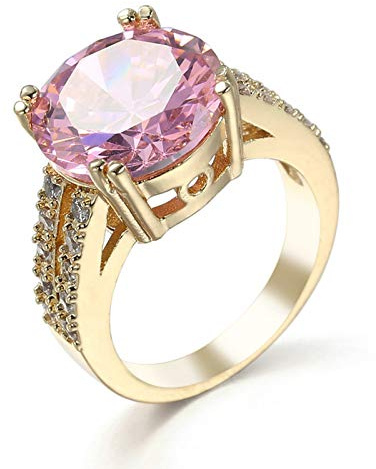 Daesar Ringe Frauen Vergoldet, Gold Ring Personalisiert mit Rosa Zirkonia Hochzeit Ringe Damen Modeschmuck Große 52 (16.6)