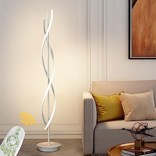Lampada da Terra Salotto LED, 52W Piantana Lampada da Terra Dimmerabile Con Telecomando,155cm Lampada da Pavimento Moderno Spirale Design Per Comodino Camera da Letto Ufficio Lettura（bianco）