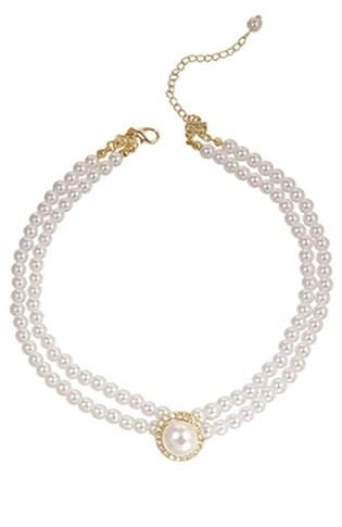 fdsmall Halskette Doppellagige Perlenkette Leichte Luxuriöse Kreative Halskette mit Schlüsselbein Mode Halskette für Frauen Mädchen, Weiß