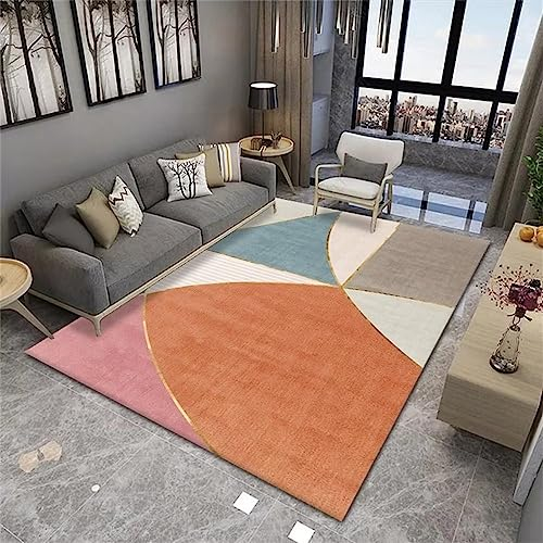 RUGMRZ Tisch Wohnzimmer Area Rug Orange und blau geometrische Design Linien sind leicht zu pflegen Deko Terasse 60 x 90 cm