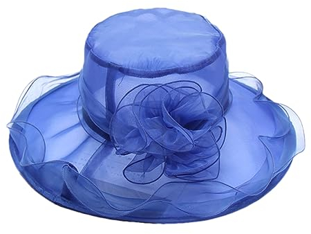 Pohullan Damen-Organza-Fascinator-Kirchenhut Mit Federn, Damenhut, Floraler Teeparty-Hochzeitshut Blue(2) 56-58cm