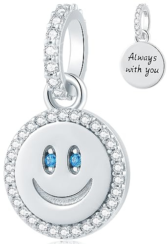 Smile Viso Charms Fit Bracciali Pandora San Valentino, 925 Argento Sterling Felice Sorridi Emoji Collana Ciondolo Perlina con CZ Occhio Blu, Regali Sempre con te per ragazzi/ragazze/compleanno