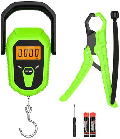 ORIA Digital Fischerei Waage, 50kg/0.005kg Gepäckwaage, Tragbare Hängende Angelwaage mit LCD-Display, Maßband, Fischkontroller, für Outdoor-Angeln, Gepäck wiegen - Grün
