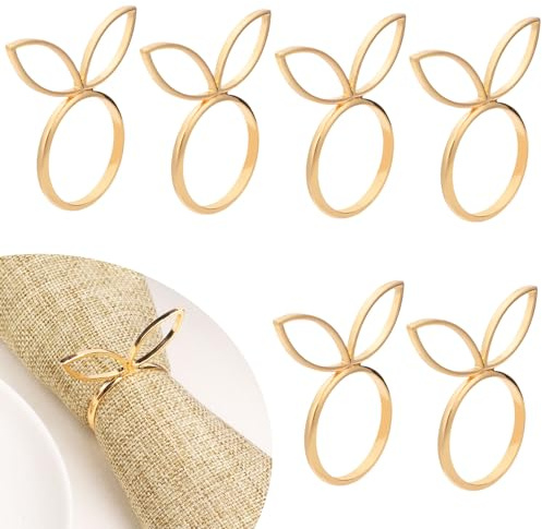 6stk Osterhasen-Serviettenringe, Goldenes Hasenohr Oster-Serviettenhalter Niedliche Serviettenschnallen Frühlings-Dinner-Tischdekoration für Party Hochzeit Bankett-Einstellung