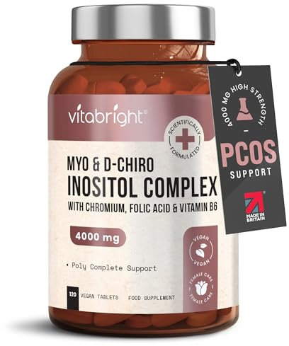VitaBright Myo-Inositol D-Chiro-Inositol Tablets | 4000mg A Day | 120 Chewable Tablets | Contribute to Hormone Balance for Women | D Chiro & Myoinositol (Vitamin B8) with Chromium, B6 & Folic Acid
