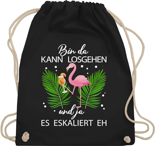 Turnbeutel Rucksack - Karneval & Fasching - Taschen - Bin da kann losgehen und ja es eskaliert eh I Flamingo Kostüm Lustig Mallorca - Unisize - Schwarz - flamingo-rucksack karnevalsbeutel faschings
