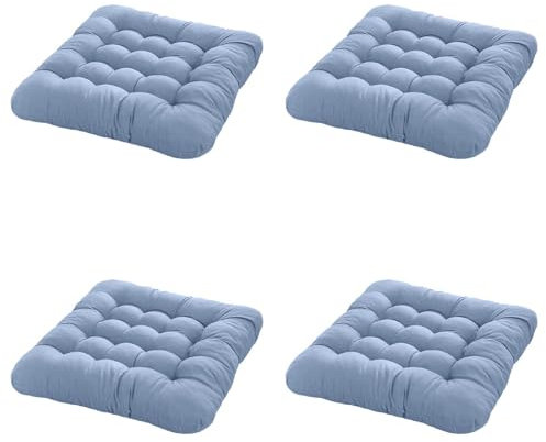4 Pc Quadrat Stuhlkissen 40x40 cm Sitzkissen Gefüllt, Memory Foam Kissen, Outdoor Gartenstuhlkissen, Garten Sitzpolster Set für Rattanstühle, Outdoor Stuhlauflage Trapezförmig, Himmelblau