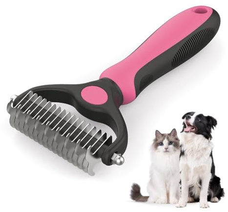 2-in-1 Dog Brush - Pet Grooming Tool, Dematting Dog Comb, Large Deshedding Tool, 2 Sided Undercoat Rake, Cat Dog Matted Fur Remover for Pets Dogs and Cats with Long Hair (Rose Red)